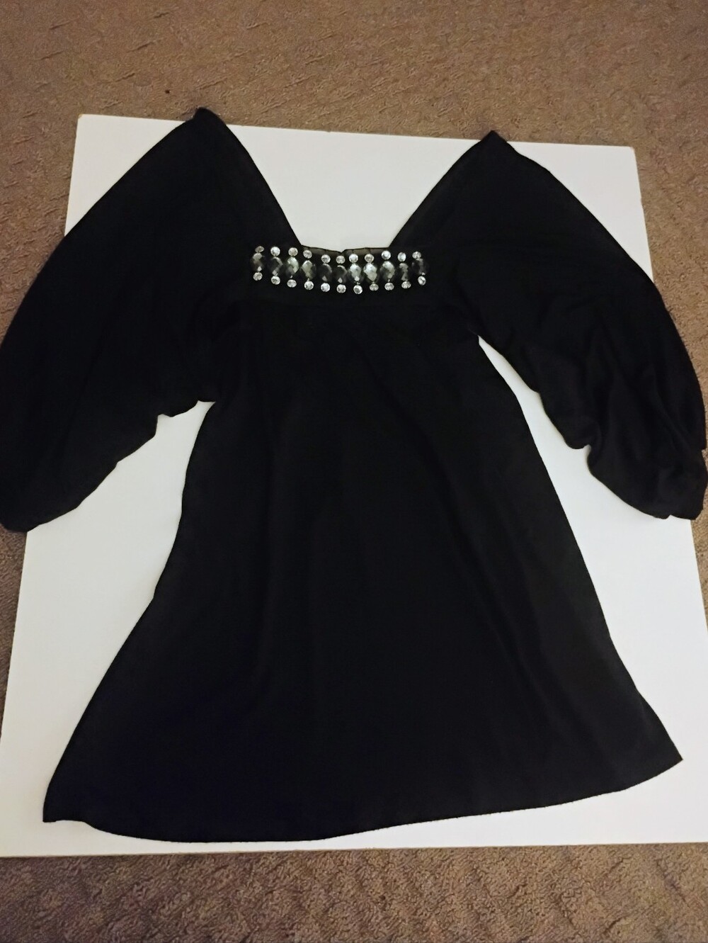 Elegant Luxurious Gem Stone Embellished Black Blouse Size M